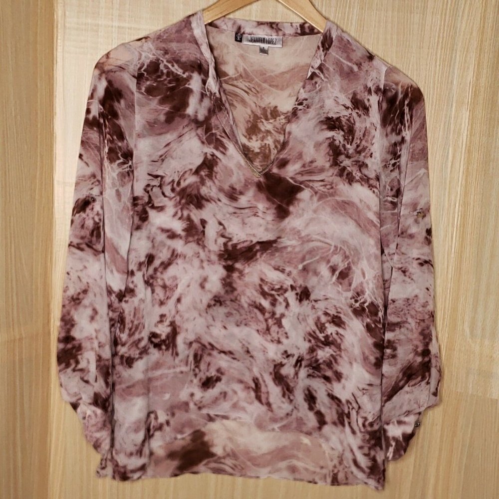 Jennifer Lopez Tie Dye Silky Semi Sheer Blouse